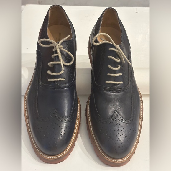 british passport Other - Navy Blue Men Oxford Dress Shoes w/ Brogue Detailing made in Italy